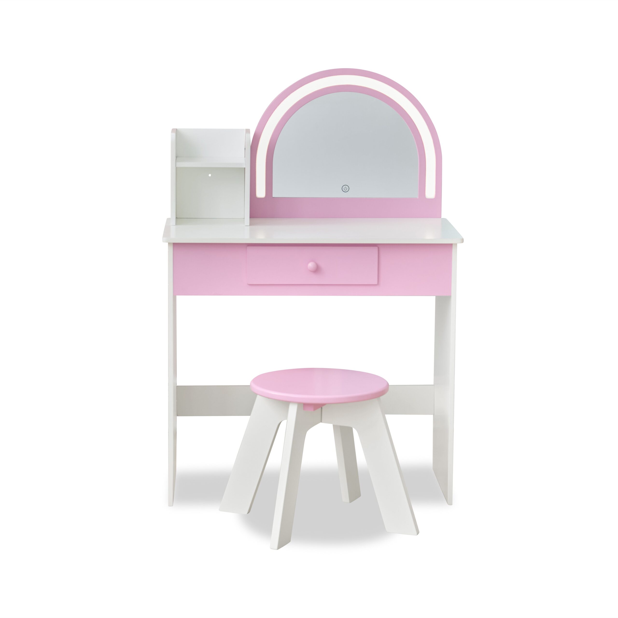 Ros-Shine-Wood-Vanity-Desk-with-LED-Mirror-Stool-Pink-White-Room-Decor-26469207933015